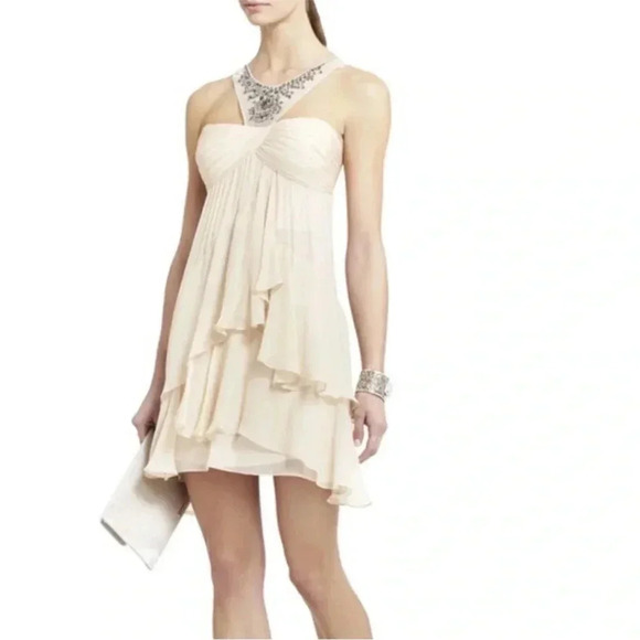 BCBGMAXAZRIA Tiered Ruffled Halter Sundress size 4 - Picture 3 of 9
